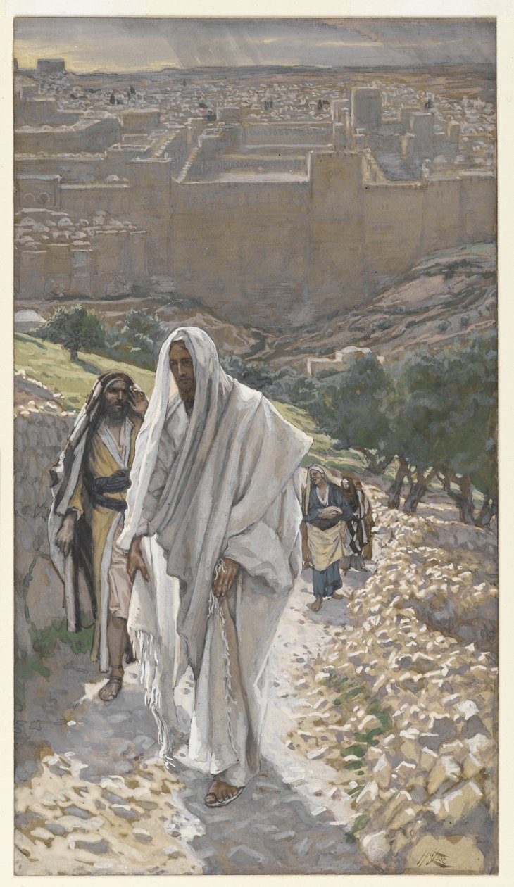 Jesus vai na noite a Betânia, ilustração da vida de nosso senhor Jesus Cristo, 1886-94 (wc sobre o grafite no papel) de James Jacques Joseph Tissot