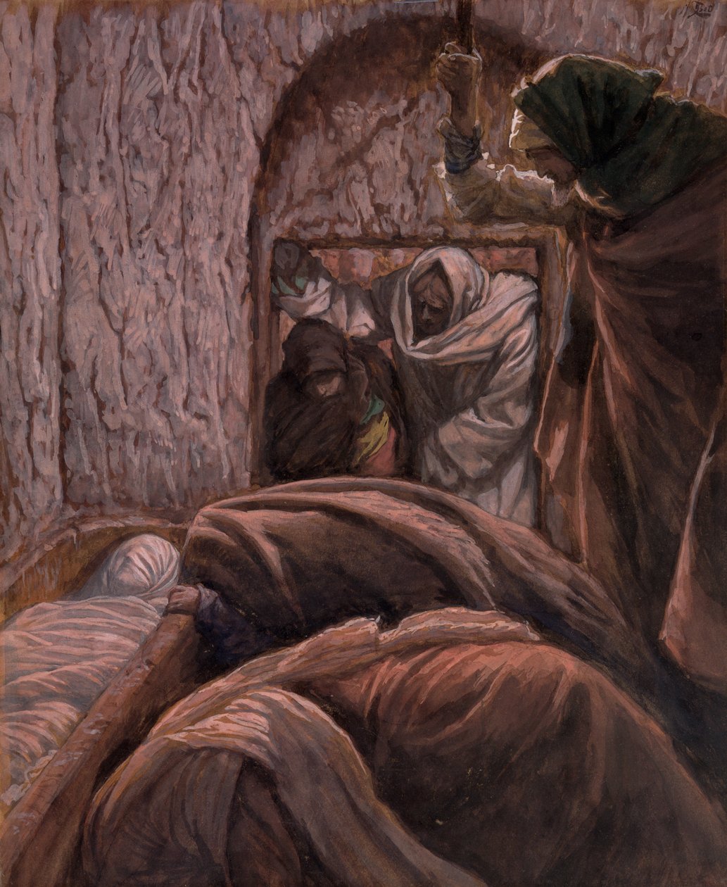 Jesus no túmulo, ilustração para a vida de Cristo, c.1884-96 (wc & guache no cartão) de James Jacques Joseph Tissot