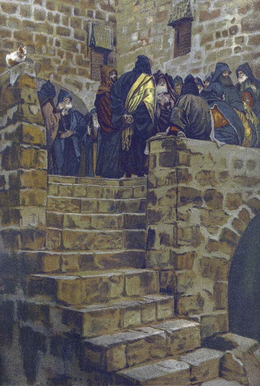 La deliberation nefaste de Joseph Caiphe - The Evil Counsel of Caiaphas - de "The Life of Our Lord Jesus Christ" - 1899 por James Tissot - La vie de notre seigneur Jesus Christ, de Jacques Joseph (Jacques-Joseph) Tissot dit James Tissot (1836-1902) de James Jacques Joseph Tissot