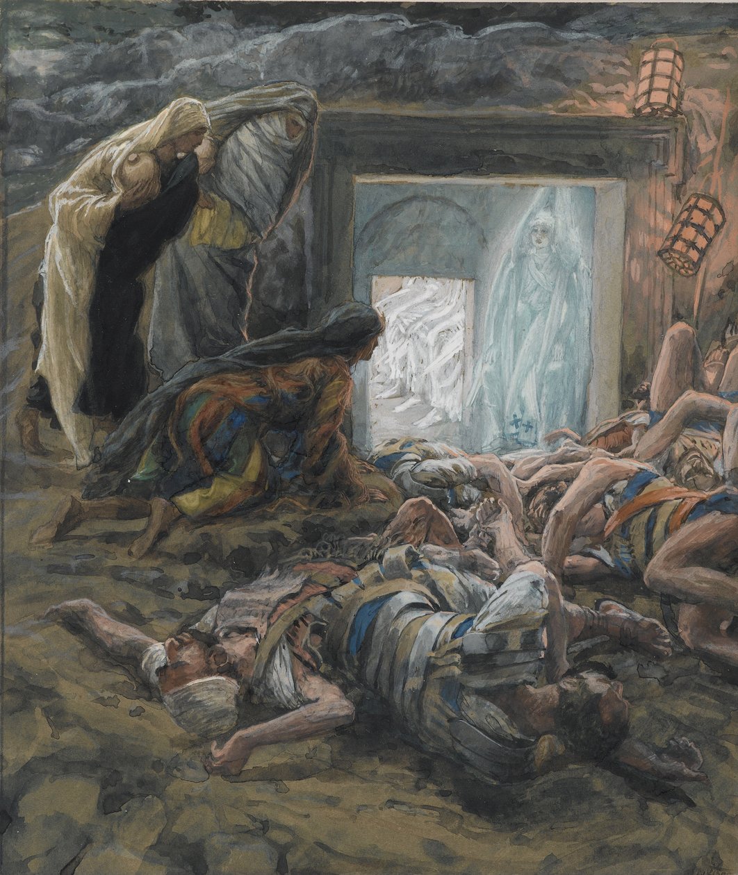 Maria Madalena e as Mulheres Santas no Túmulo, ilustração de A Vida de Nosso Senhor Jesus Cristo, 1886-94 (wc sobre grafite sobre papel) de James Jacques Joseph Tissot