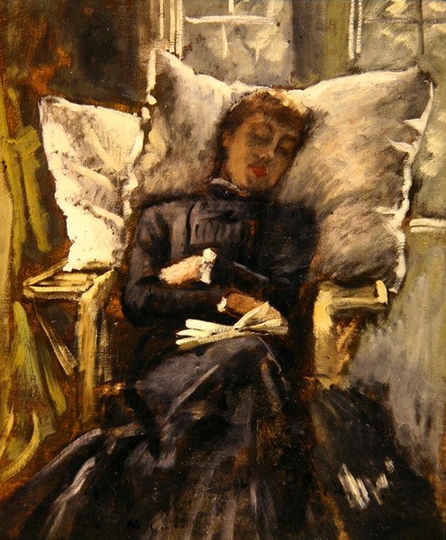 Sra. Newton na Cadeira de Conservatório, c.1871 (óleo sobre tela) de James Jacques Joseph Tissot