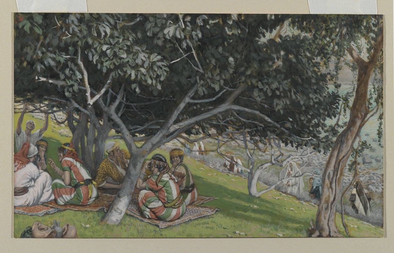 Nathaniel sob a figueira, ilustração da vida de nosso Senhor Jesus Cristo (wc sobre grafite no papel) de James Jacques Joseph Tissot
