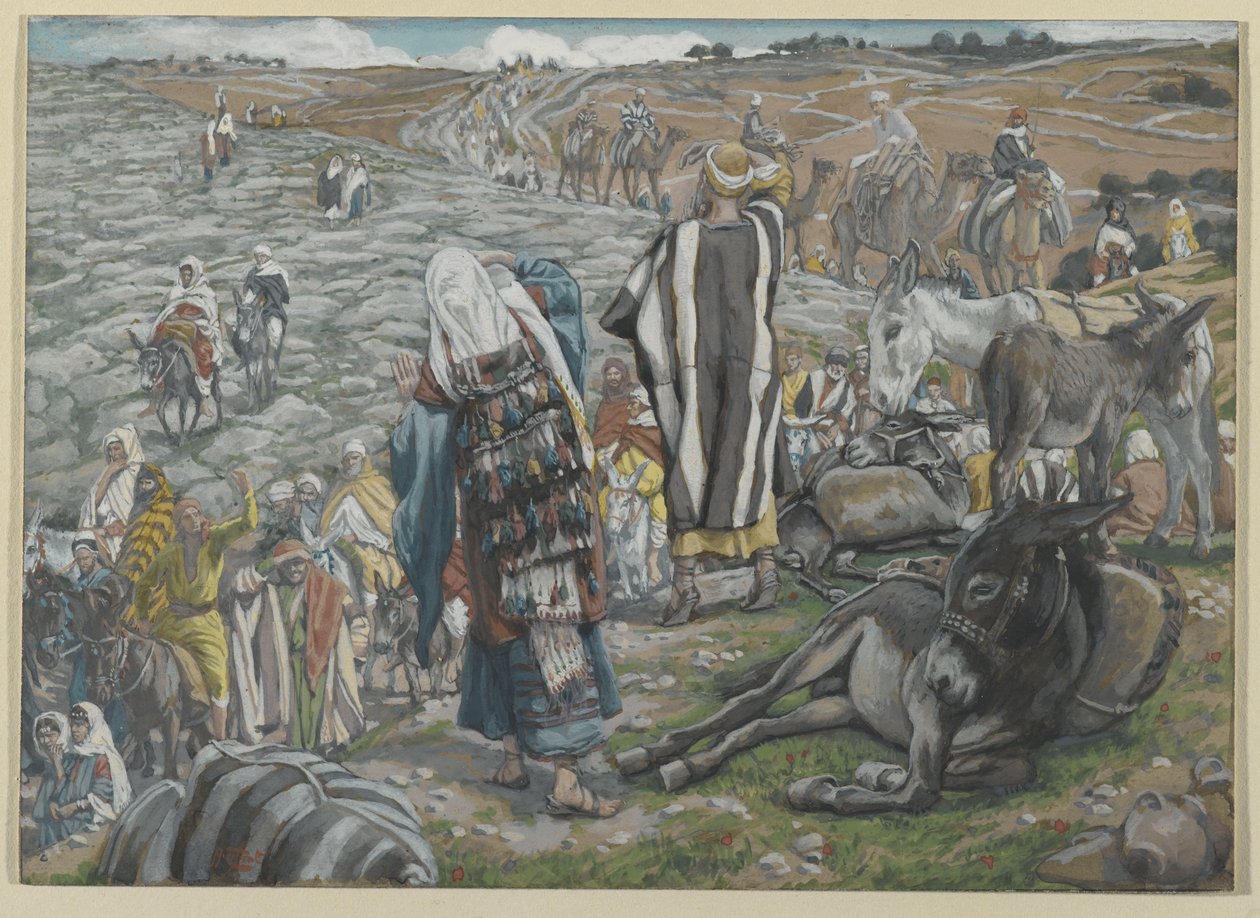 Ao retornar de Jerusalém, percebe-se que Jesus é Perdido, ilustração da Vida de Nosso Senhor Jesus Cristo (wc over graphite on paper) de James Jacques Joseph Tissot