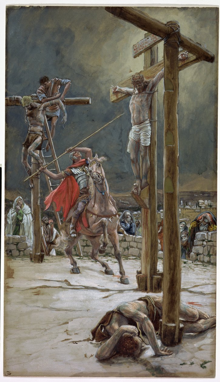 Um dos soldados com uma lança perfurou seu lado, ilustração para a vida de Cristo, c.1886-94 (wc & guache no cartão) de James Jacques Joseph Tissot