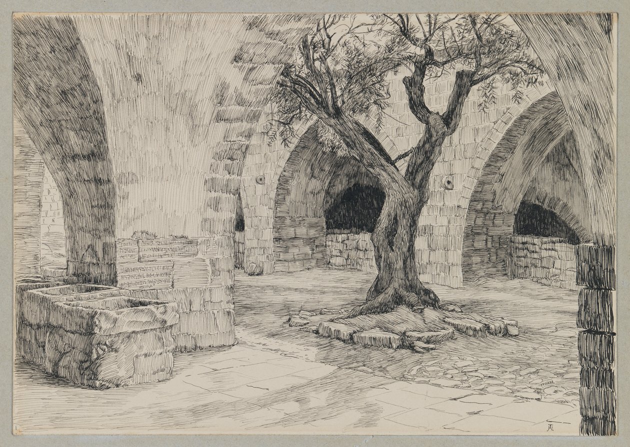 Out-edifício do convento armênio, Jerusalém, ilustração da vida de nosso Senhor Jesus Cristo (tinta sobre papel) de James Jacques Joseph Tissot