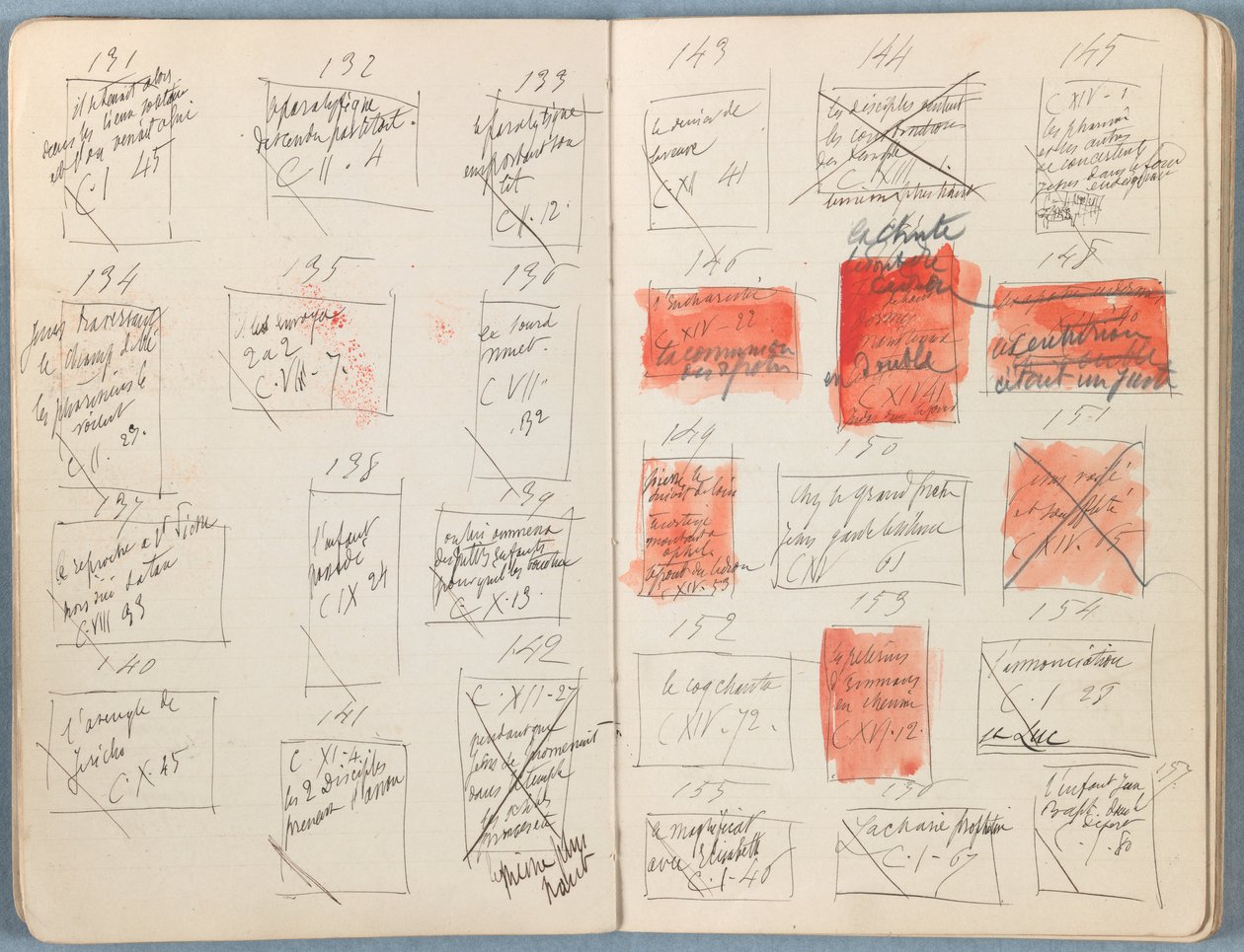 Páginas de um álbum de Esboços para a vida de Nosso Senhor Jesus Cristo, final da década de 1880 (grafite e tinta sobre papel) de James Jacques Joseph Tissot