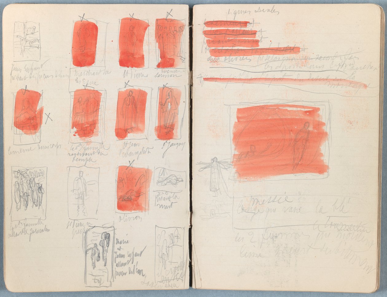 Páginas de um álbum de Esboços para a vida de Nosso Senhor Jesus Cristo, final da década de 1880 (grafite e tinta sobre papel) de James Jacques Joseph Tissot