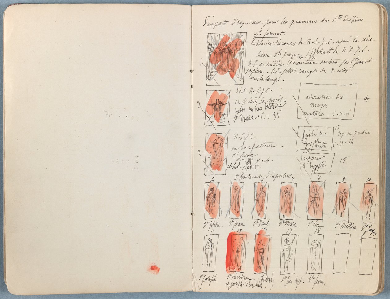 Páginas de um álbum de Esboços para a vida de Nosso Senhor Jesus Cristo, final da década de 1880 (grafite e tinta sobre papel) de James Jacques Joseph Tissot