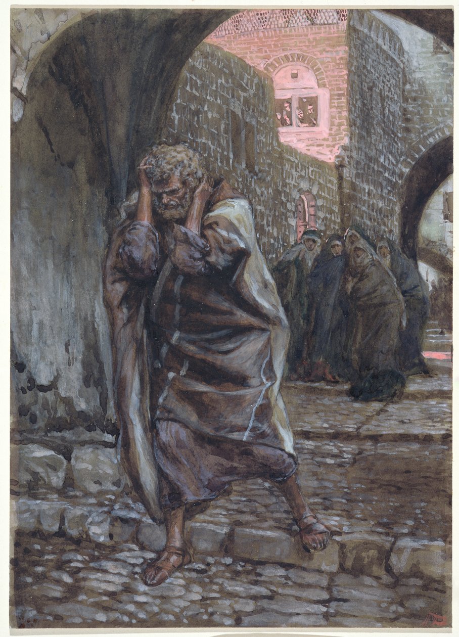 Pedro saiu e chorou amargamente, ilustração para a vida de Cristo, c.1886-94 (wc & guache no cartão) de James Jacques Joseph Tissot
