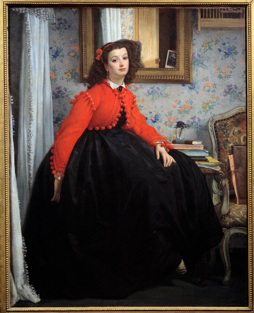 Retrato de Mademoiselle L. L., ou Young Girl in a Red Jacket Painting de Jacques Joseph (Jacques-Joseph) Tissot dit James Tissot (1836-1902) 1864 Sun. 1,24x0,99 m Paris, musee d