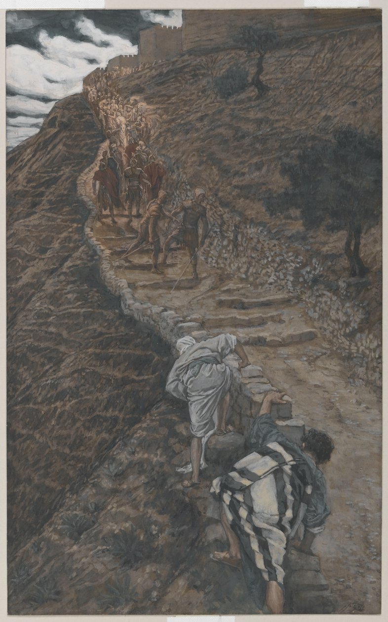 São Pedro e São João Siga de longe, ilustração da Vida de Nosso Senhor Jesus Cristo, 1886-94 (wc sobre grafite sobre papel) de James Jacques Joseph Tissot
