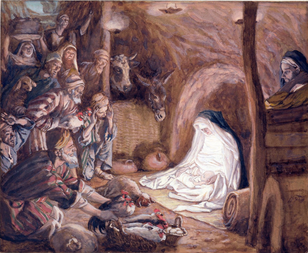 A Adoração dos Pastores, ilustração para A Vida de Cristo, c.1886-94 (guache sobre papelão) de James Jacques Joseph Tissot