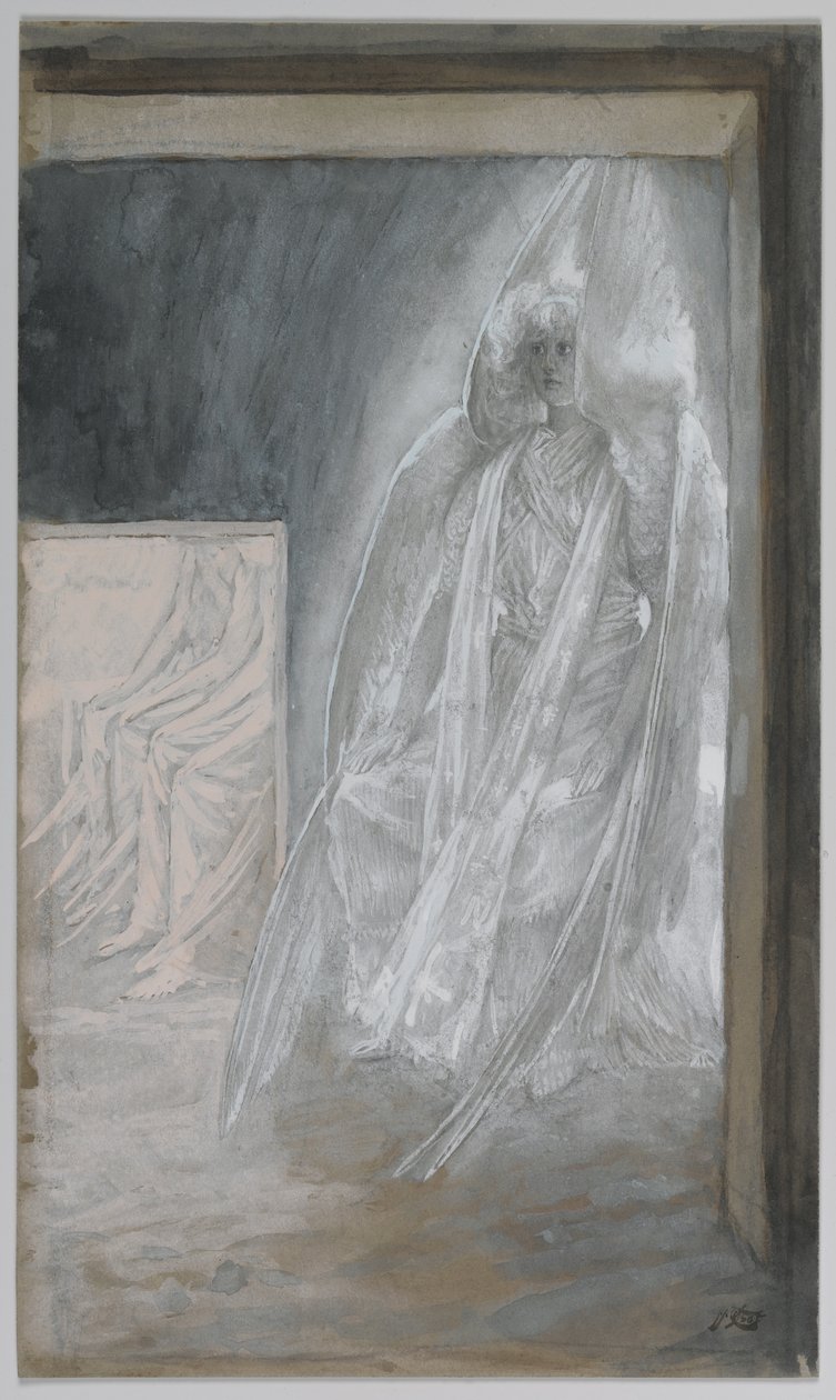 O Anjo Sentado na Pedra da Tumba, ilustração da Vida de Nosso Senhor Jesus Cristo, 1886-94 (wc sobre grafite sobre papel) de James Jacques Joseph Tissot