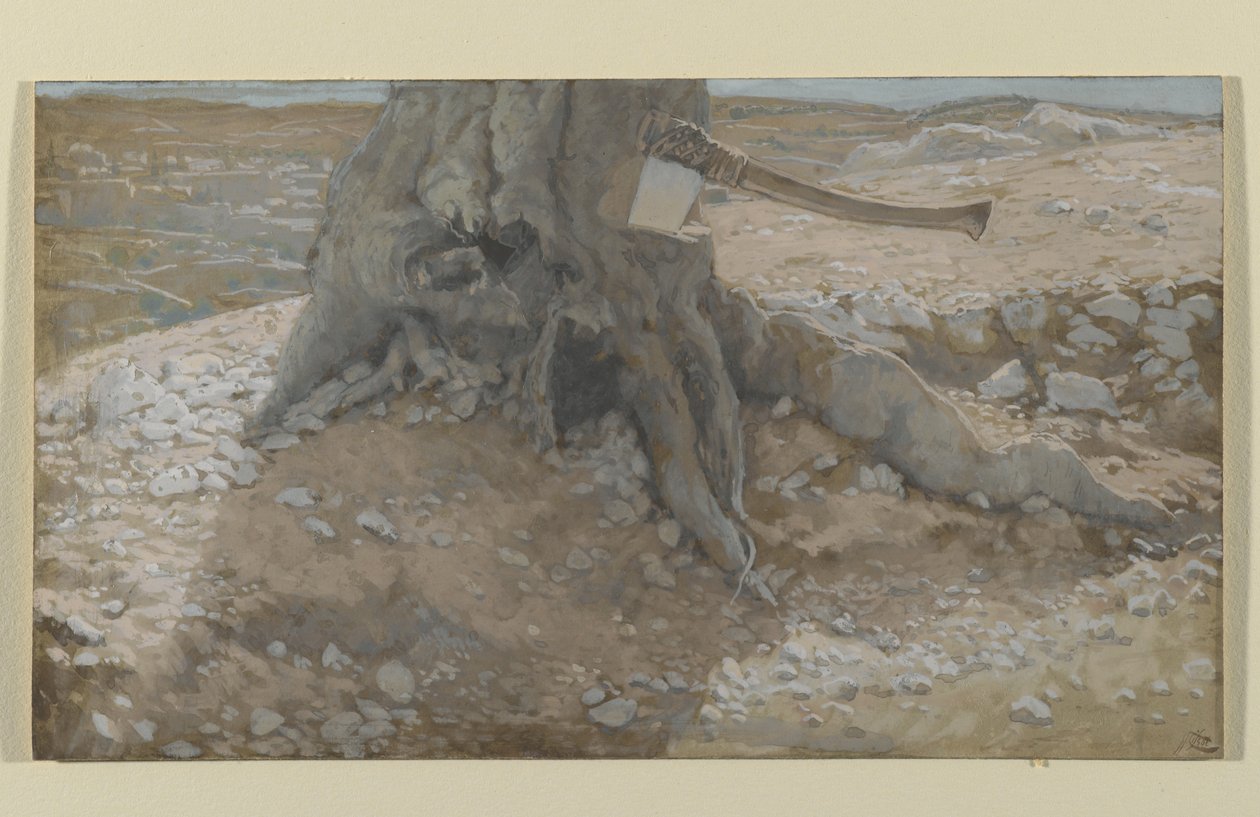 O Machado no Tronco da Árvore, ilustração da Vida de Nosso Senhor Jesus Cristo (wc sobre grafite sobre papel) de James Jacques Joseph Tissot