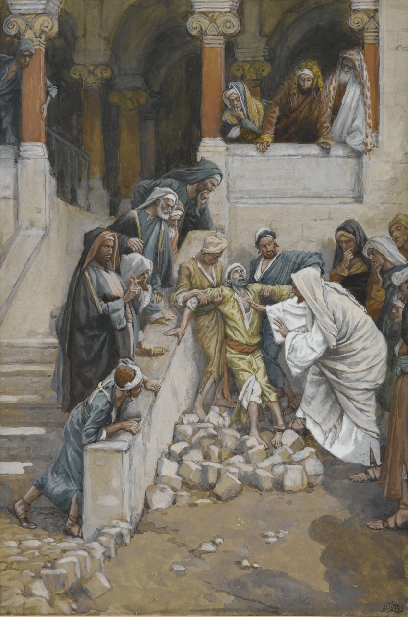 O homem cego e mudo possuído por demônios, ilustração da vida de nosso Senhor Jesus Cristo (wc sobre grafite no papel) de James Jacques Joseph Tissot