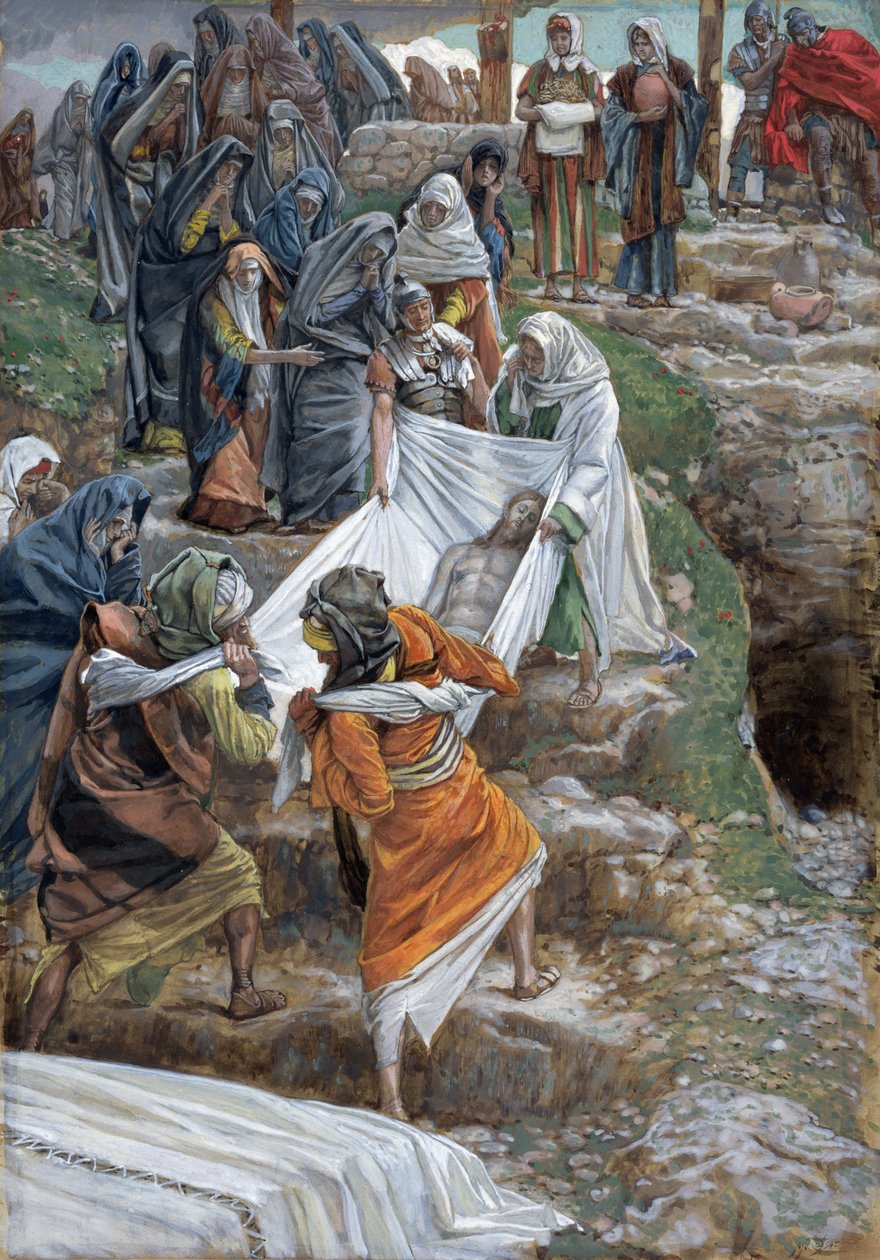 O Corpo de Jesus Levado à Pedra da Unção, ilustração para A Vida de Cristo, c.1886-94 (wc e guache sobre papelão) de James Jacques Joseph Tissot