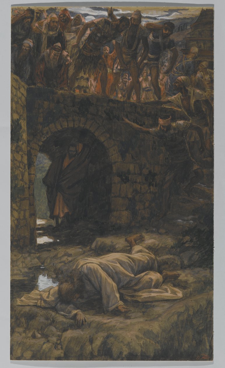 O riacho de Kedron. Ele deve beber do riacho no caminho, ilustração para a vida de Cristo, c.1886-94 (wc e guache no cartão) de James Jacques Joseph Tissot