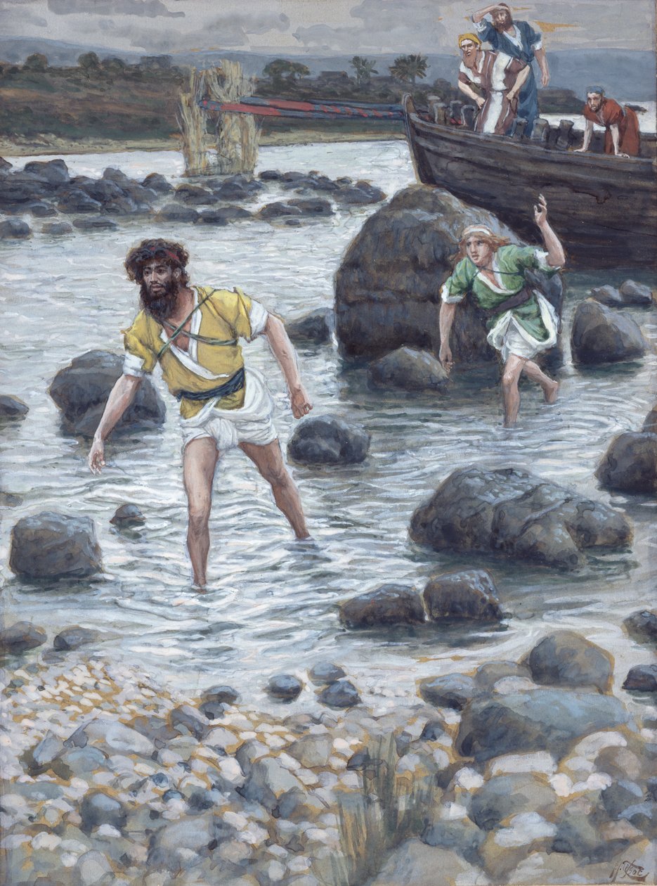 O Chamado de São Tiago e São João, ilustração para A Vida de Cristo, c.1886-94 (wc e guache sobre papelão) de James Jacques Joseph Tissot