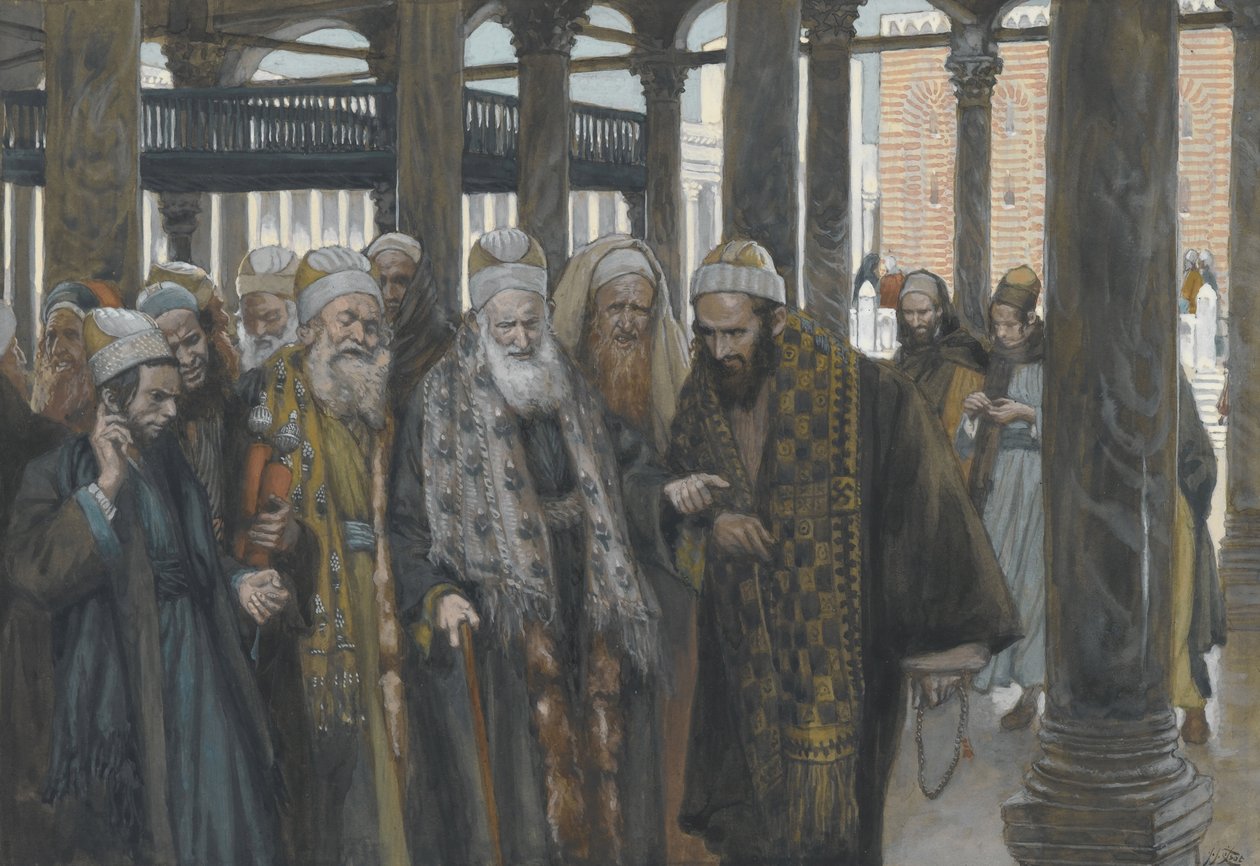 Os principais sacerdotes tomam o conselho Juntos, ilustração da Vida de Nosso Senhor Jesus Cristo, 1886-94 (wc sobre grafite sobre papel) de James Jacques Joseph Tissot
