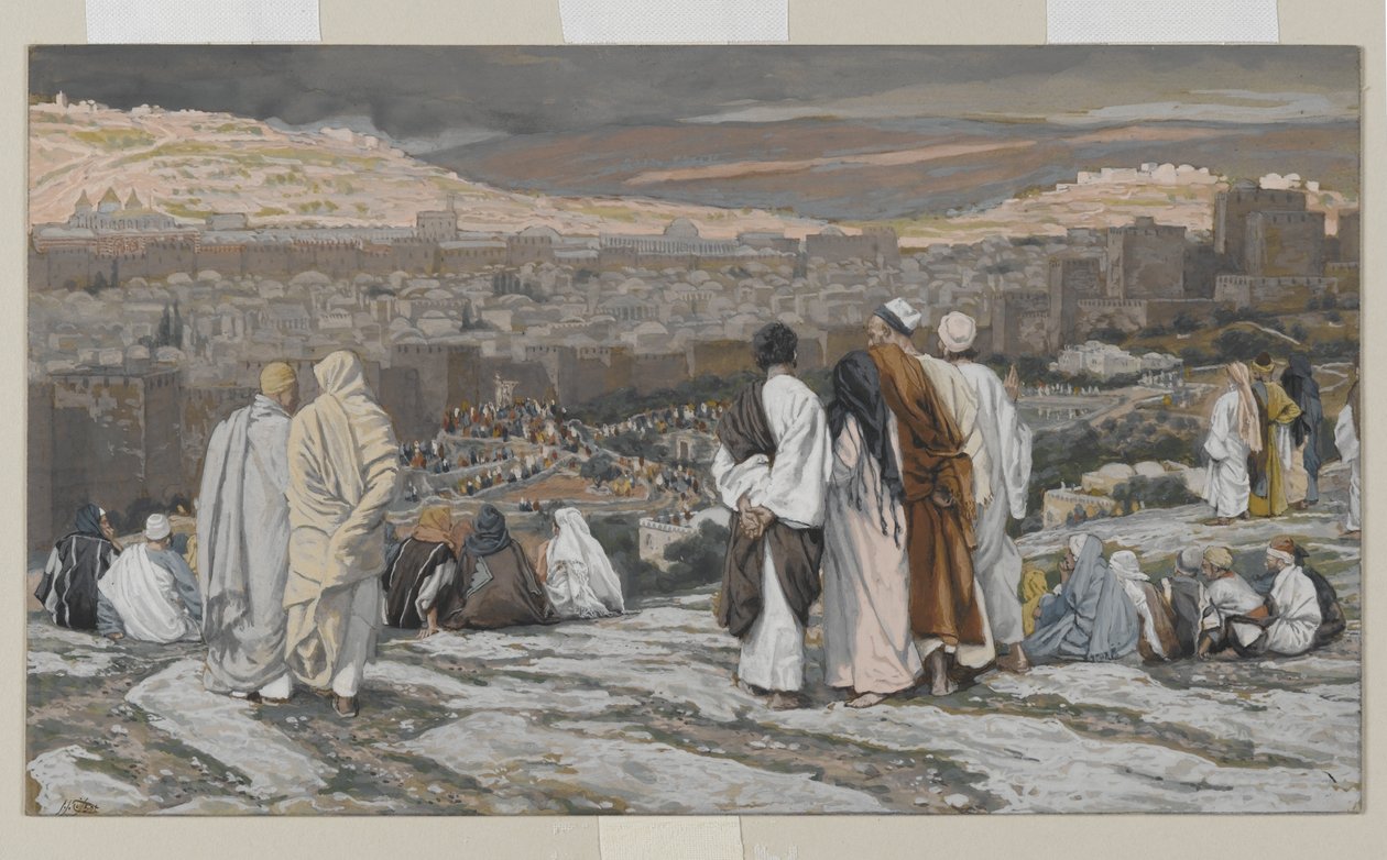 Os discípulos que deixaram o esconderijo Observem de longe em agonia, ilustração da Vida de Nosso Senhor Jesus Cristo, 1886-94 (wc sobre grafite sobre papel) de James Jacques Joseph Tissot