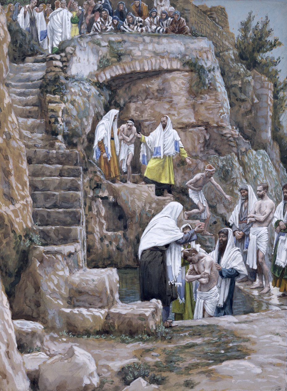 Os discípulos de Jesus Baptising, ilustração para a vida de Cristo, c.1886-94 (wc e guache no cartão) de James Jacques Joseph Tissot