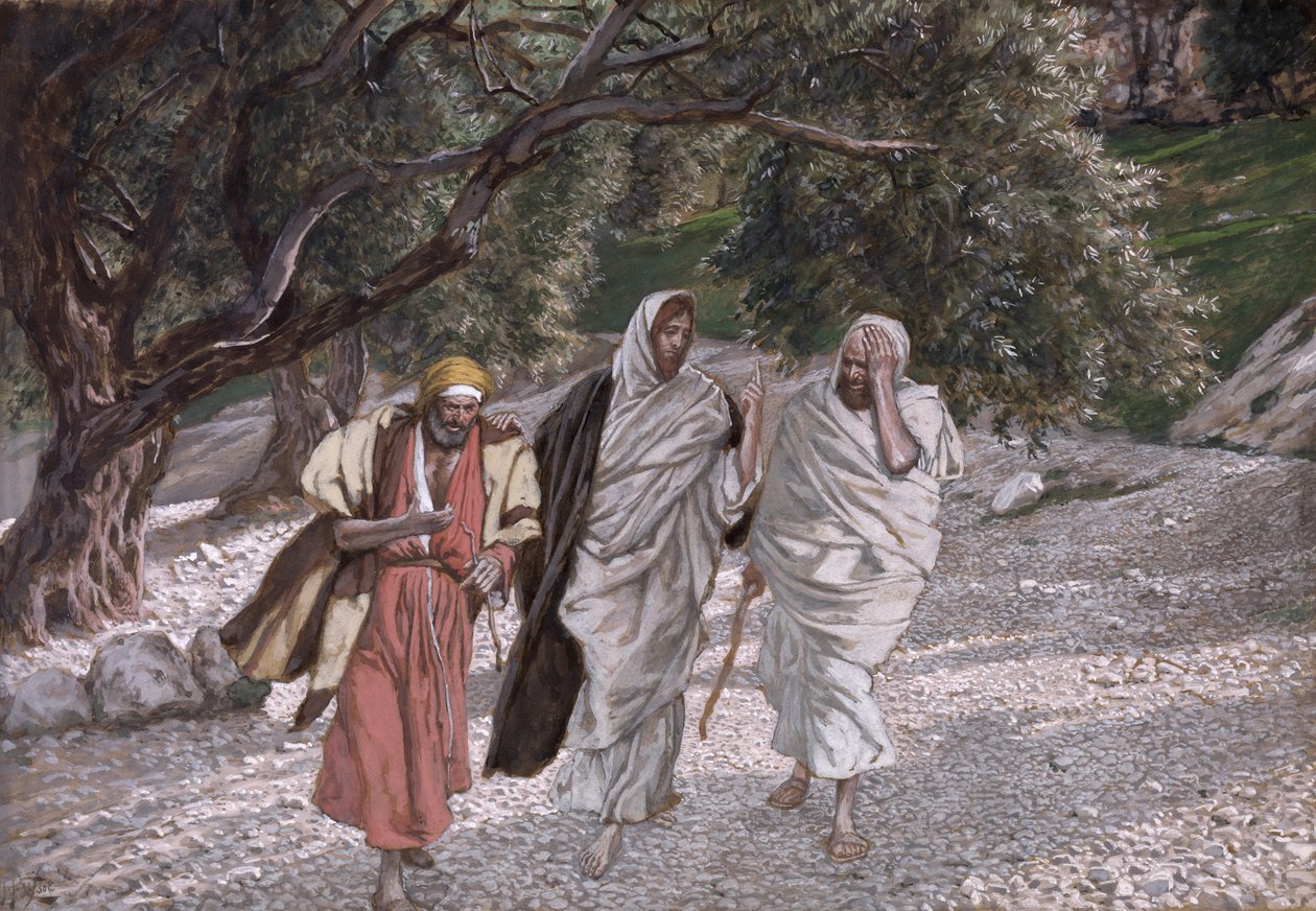 Os Discípulos no Caminho de Emaús, ilustração para A Vida de Cristo, c.1884-96 (wc e guache no cartão) de James Jacques Joseph Tissot