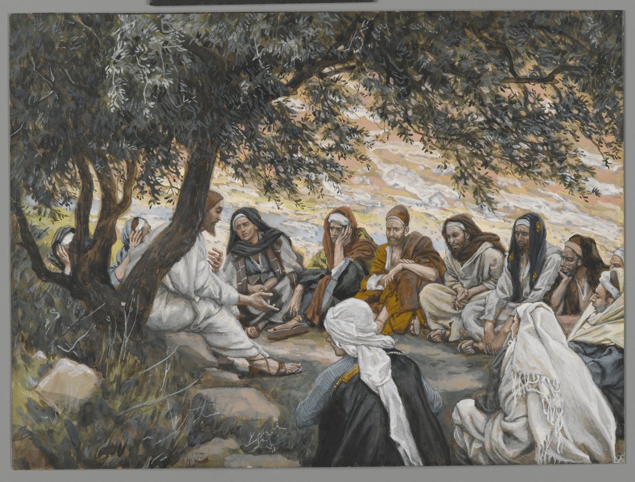 A Exortação aos Apóstolos, ilustração da Vida de Nosso Senhor Jesus Cristo (wc sobre grafite sobre papel) de James Jacques Joseph Tissot