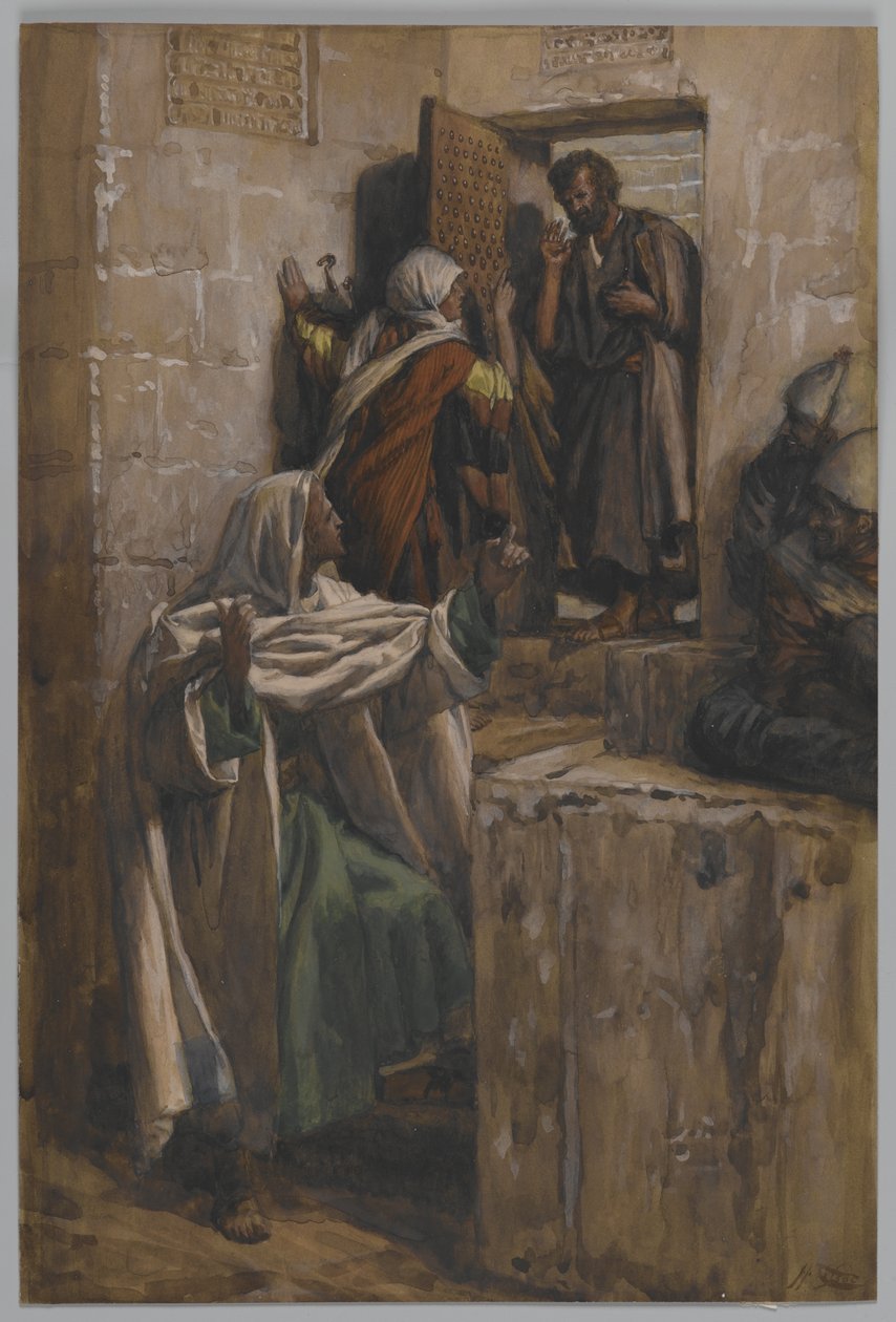 A Primeira Negação de São Pedro, ilustração da Vida de Nosso Senhor Jesus Cristo, 1886-94 (wc sobre grafite sobre papel) de James Jacques Joseph Tissot