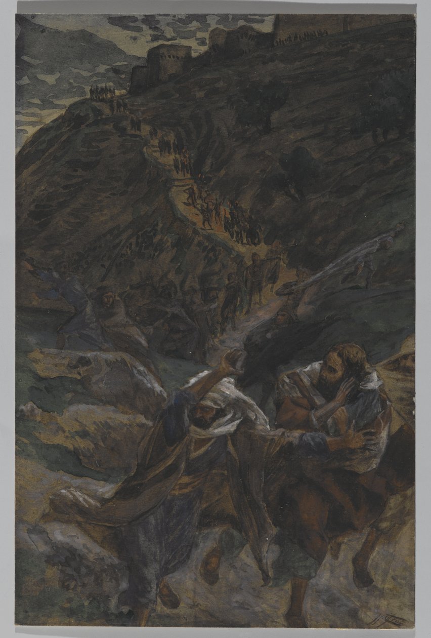 O Voo dos Apóstolos, ilustração da Vida de Nosso Senhor Jesus Cristo, 1886-94 (wc sobre grafite sobre papel) de James Jacques Joseph Tissot