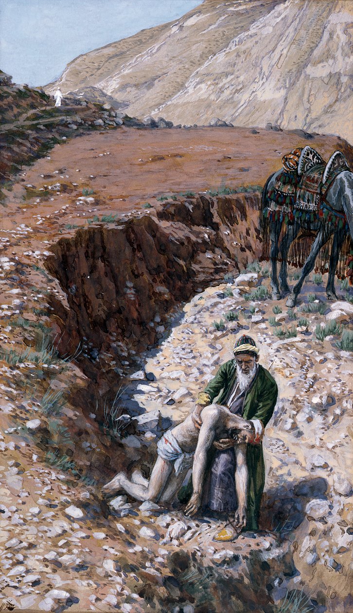 O Bom Samaritano, ilustração para A Vida de Cristo, c.1886-94 (wc e guache sobre papelão) de James Jacques Joseph Tissot