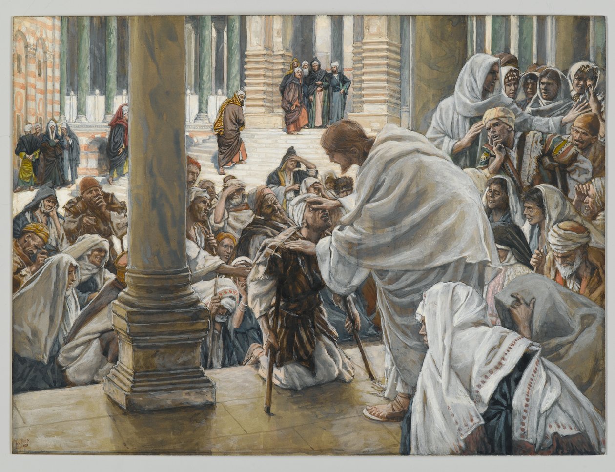 A cura do coxo no templo, ilustração para A vida de Cristo, c.1886-94 (wc e guache no cartão) de James Jacques Joseph Tissot