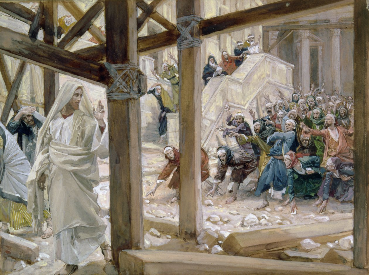Os judeus pegaram Pedras para Lançar Nele, ilustração para A Vida de Cristo c.1886-96 (guache sobre papelão) de James Jacques Joseph Tissot