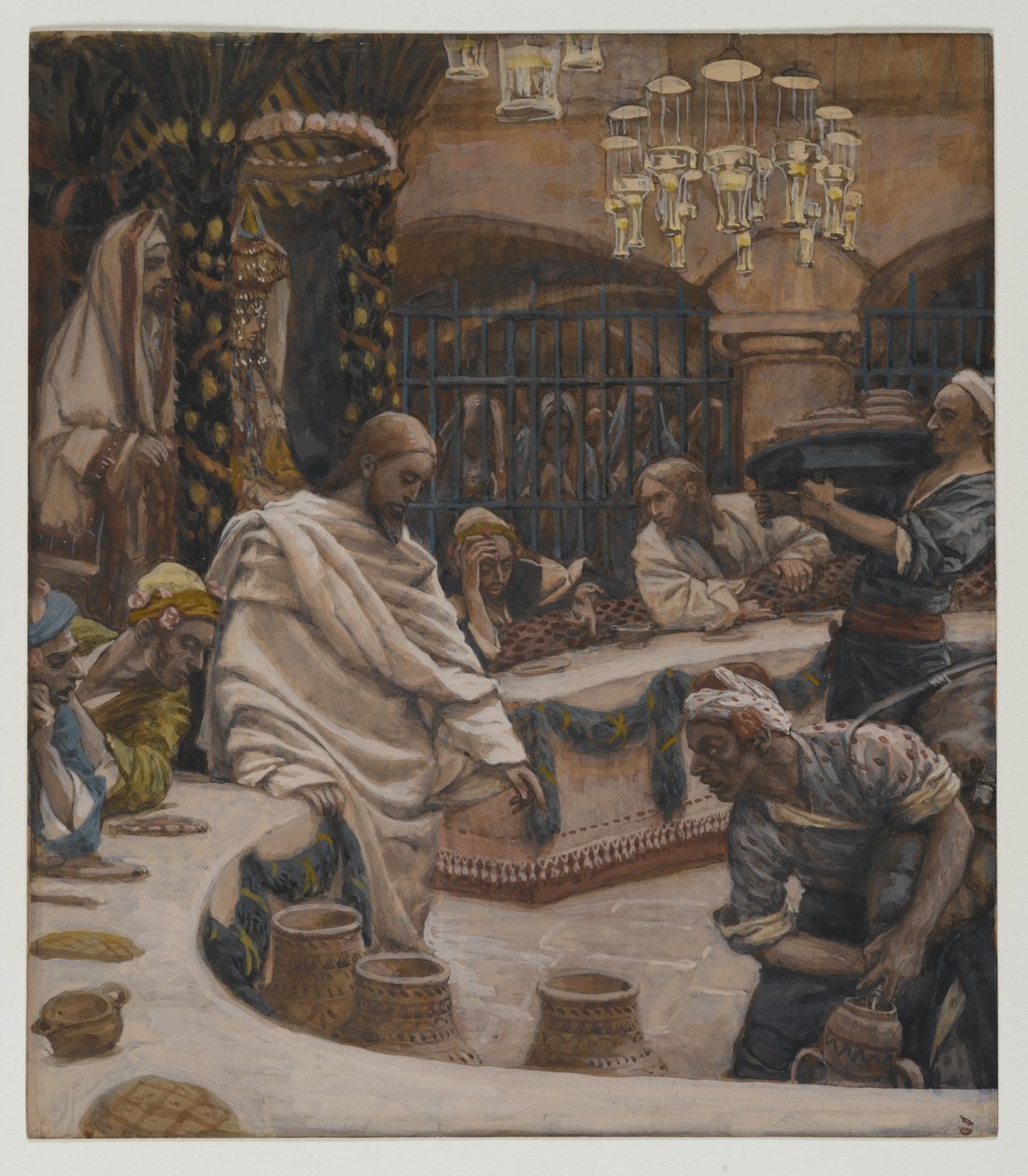 O casamento em Caná, ilustração da Vida de Nosso Senhor Jesus Cristo (wc sobre grafite sobre papel) de James Jacques Joseph Tissot