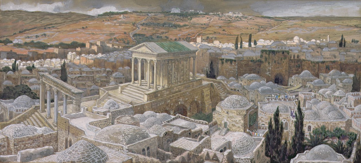 O Templo Pagão Construído por Adriano no Local do Calvário, ilustração para A Vida de Cristo, c.1886-94 (wc e guache no cartão) de James Jacques Joseph Tissot