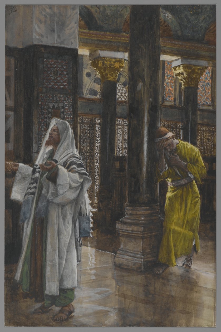 O fariseu e o publicano, ilustração da Vida de Nosso Senhor Jesus Cristo, 1886-94 (wc sobre grafite sobre papel) de James Jacques Joseph Tissot