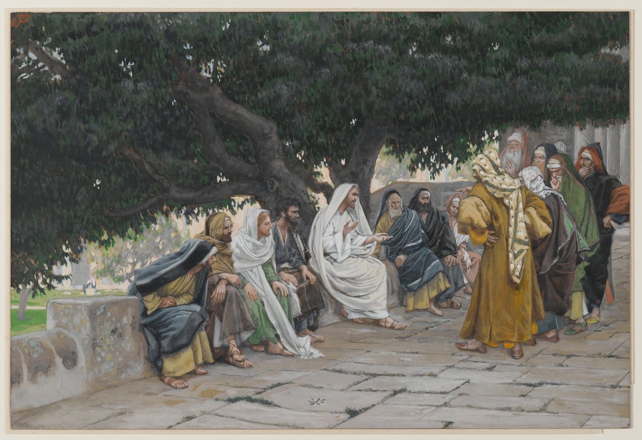 Os Fariseus e os Saduccees Vêm para Tentar Jesus, ilustração da Vida de Nosso Senhor Jesus Cristo, 1886-94 (wc sobre grafite sobre papel) de James Jacques Joseph Tissot