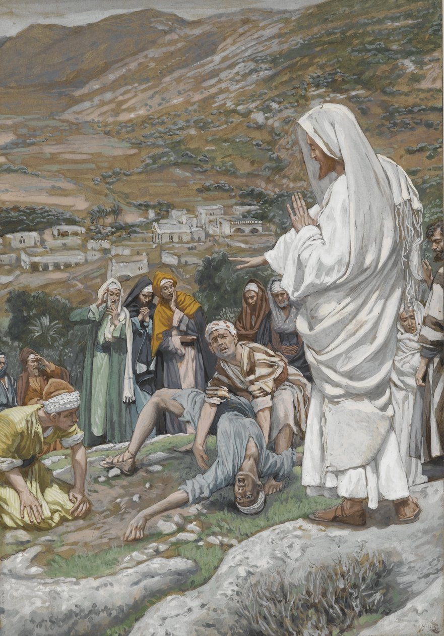 O Menino Possuído ao pé do Monte Tabor, ilustração da Vida de Nosso Senhor Jesus Cristo, 1886-96 (wc sobre grafite sobre papel) de James Jacques Joseph Tissot