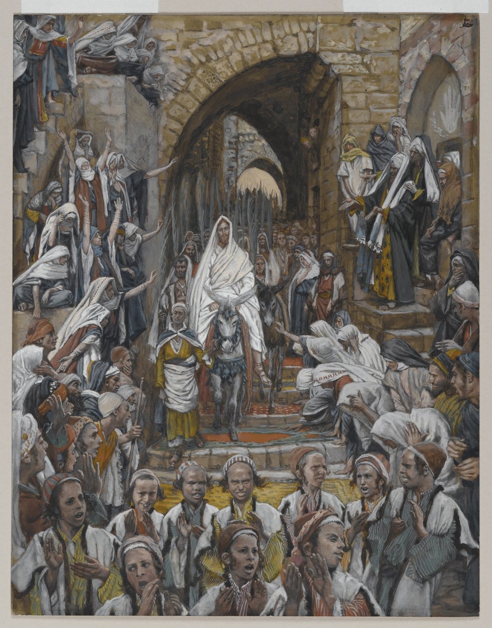 A Procissão nas Ruas de Jerusalém, ilustração da Vida de Nosso Senhor Jesus Cristo, 1886-94 (wc sobre grafite sobre papel) de James Jacques Joseph Tissot