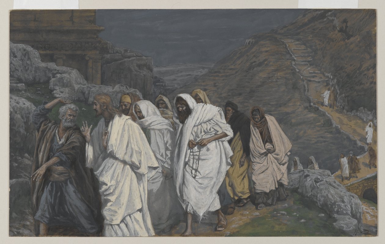 As Protestações de São Pedro, ilustração da Vida de Nosso Senhor Jesus Cristo, 1886-94 (wc sobre grafite sobre papel) de James Jacques Joseph Tissot