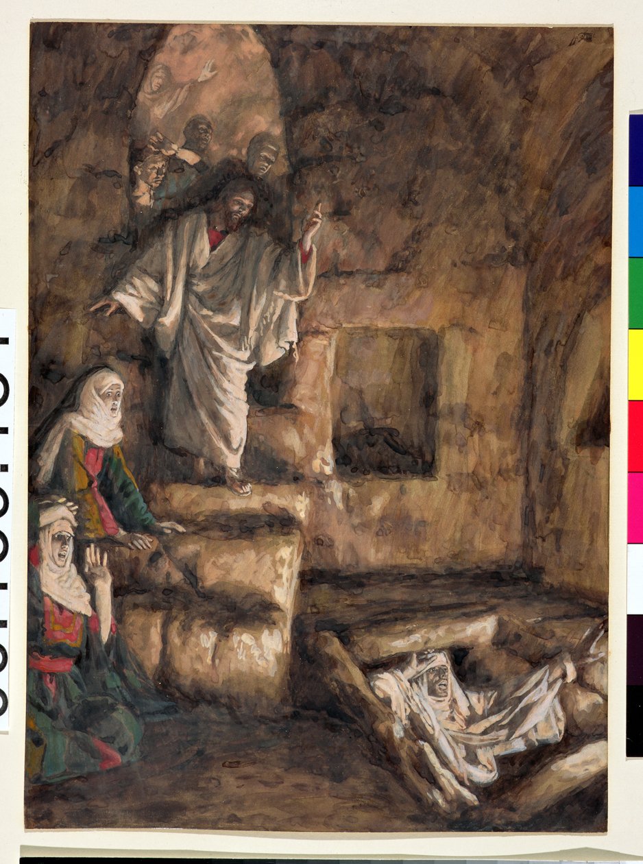 O Levantamento de Lázaro, ilustração para A Vida de Cristo, c.1886-94 (wc e guache sobre papelão) de James Jacques Joseph Tissot