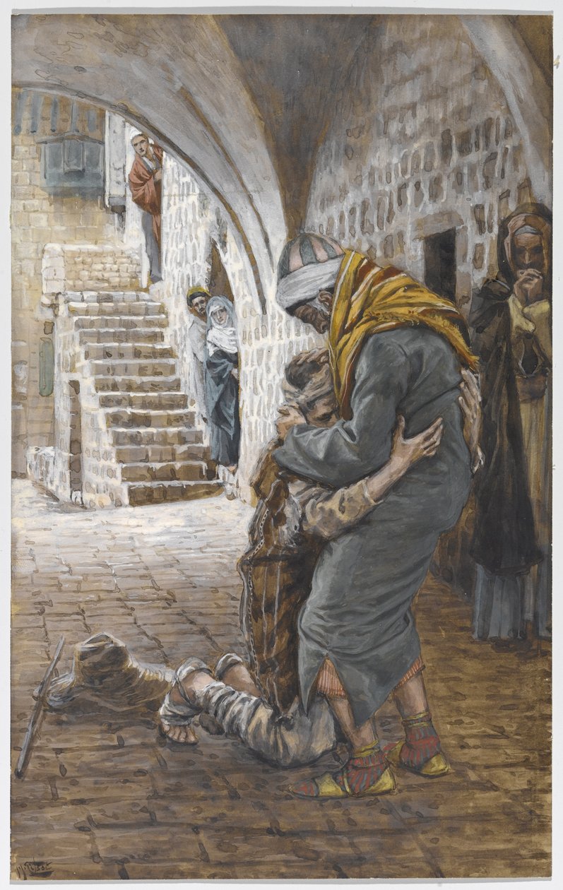 O retorno do filho pródigo, ilustração para a vida de Cristo, c.1886-96 (guache no cartão) de James Jacques Joseph Tissot