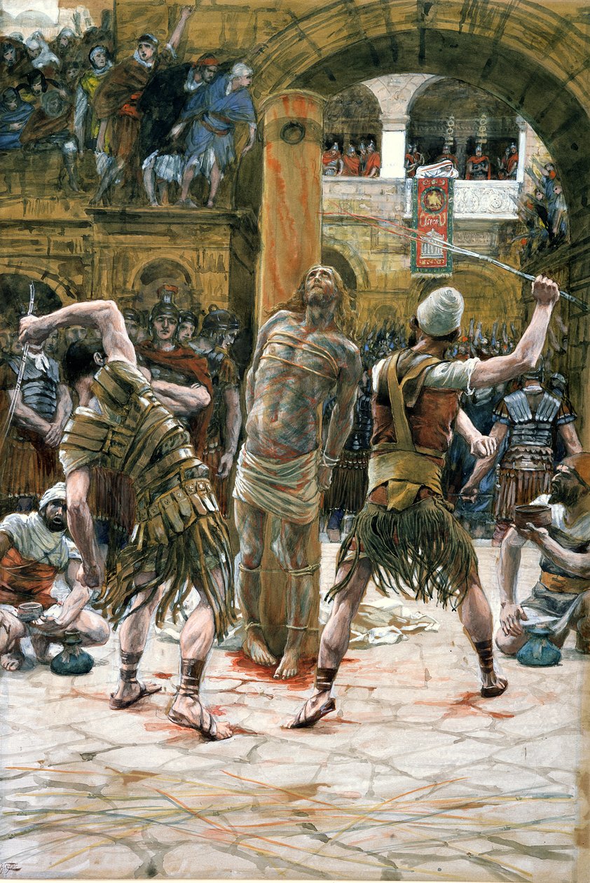 A flagelação, ilustração para a vida de Cristo, c.1884-96 (wc e guache no cartão) de James Jacques Joseph Tissot