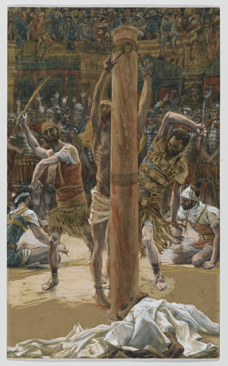 A Flagelação nas Costas, ilustração da Vida de Nosso Senhor Jesus Cristo, 1886-94 (wc sobre grafite sobre papel) de James Jacques Joseph Tissot