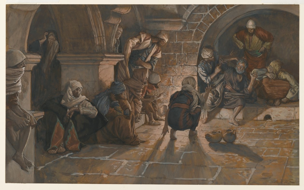 A Segunda Negação de São Pedro, ilustração da Vida de Nosso Senhor Jesus Cristo, 1886-94 (wc sobre grafite sobre papel) de James Jacques Joseph Tissot