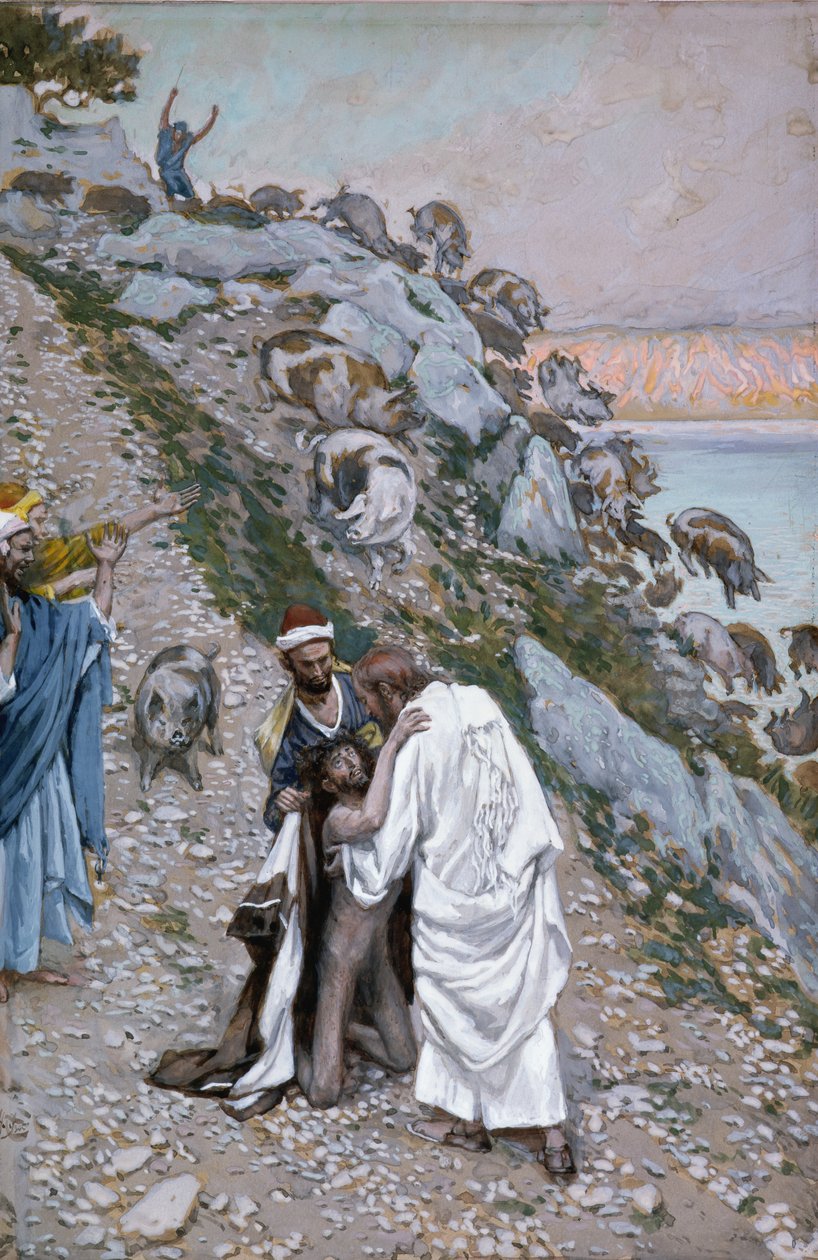 Os Suínos Conduzidos ao Mar, ilustração para A Vida de Cristo, c.1886-94 (wc e guache sobre papelão) de James Jacques Joseph Tissot