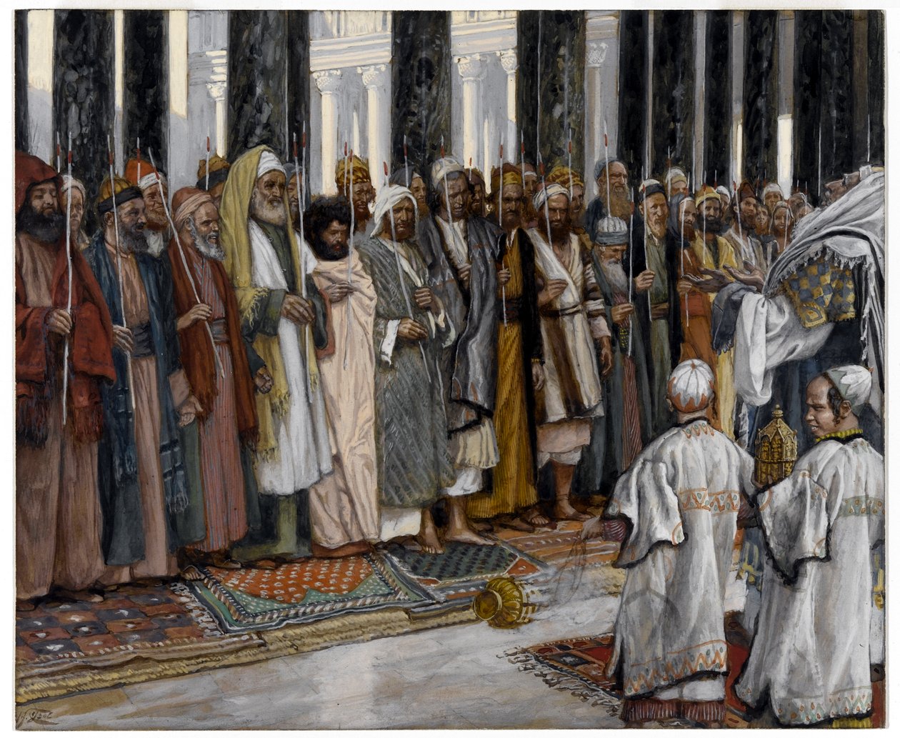 O Teste dos Suplicantes da Santíssima Virgem, ilustração para A vida de Cristo, c.1886-94 (wc opaca sobre grafite em papel cinza) de James Jacques Joseph Tissot