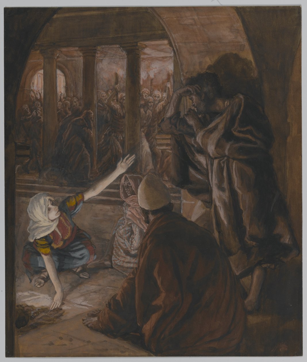 A Terceira Negação de São Pedro - Jesus Olhar de Reprovação, ilustração da Vida de Nosso Senhor Jesus Cristo, 1886-94 (wc sobre grafite sobre papel) de James Jacques Joseph Tissot