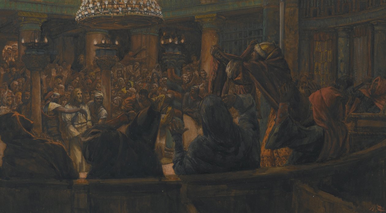 O manto rasgado - Jesus Condenado à Morte pelos Judeus, ilustração da Vida de Nosso Senhor Jesus Cristo, 1886-94 (wc sobre grafite sobre papel) de James Jacques Joseph Tissot