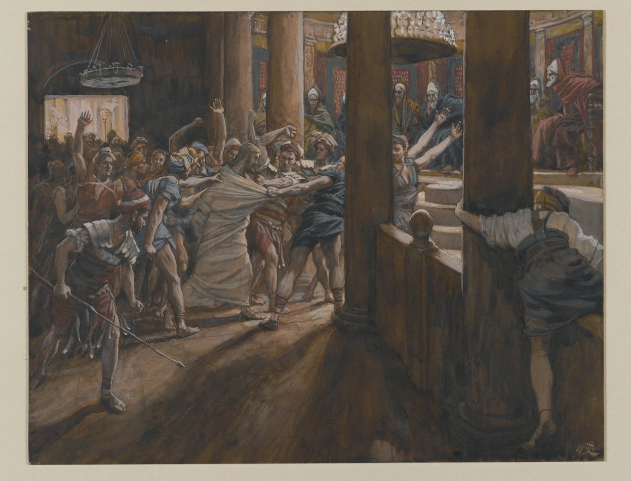 O Tribunal de Anás, ilustração da Vida de Nosso Senhor Jesus Cristo, 1886-94 (wc sobre grafite sobre papel) de James Jacques Joseph Tissot