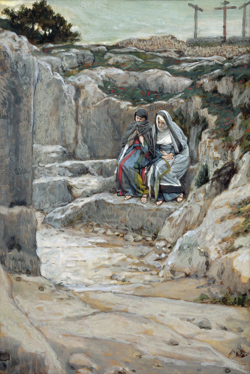 As Duas Marias Assista ao Túmulo, ilustração para A Vida de Cristo, c.1886-94 (wc e guache no cartão) de James Jacques Joseph Tissot